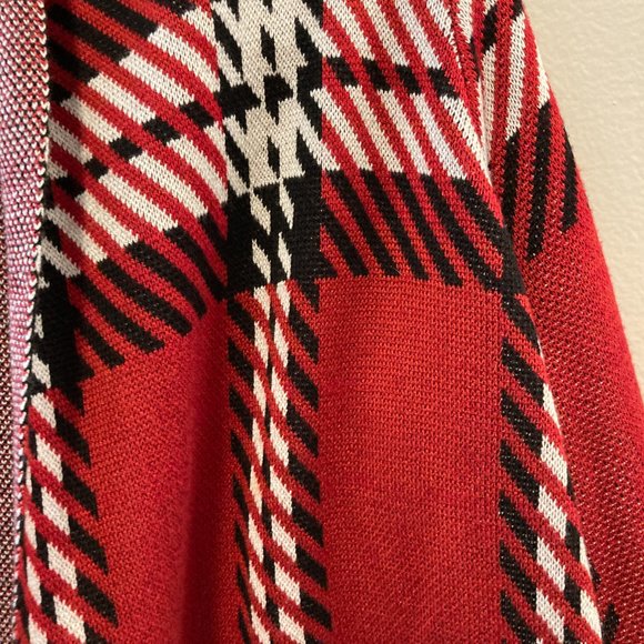 Cardigan Leo & Nicole Sz PS Red Black Plaid Sweater Open Front Grandma-Core - Picture 5 of 12